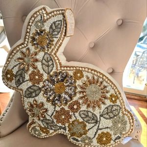 Decorative Pillow Easter Pillow Rabbit pillow with floral beading